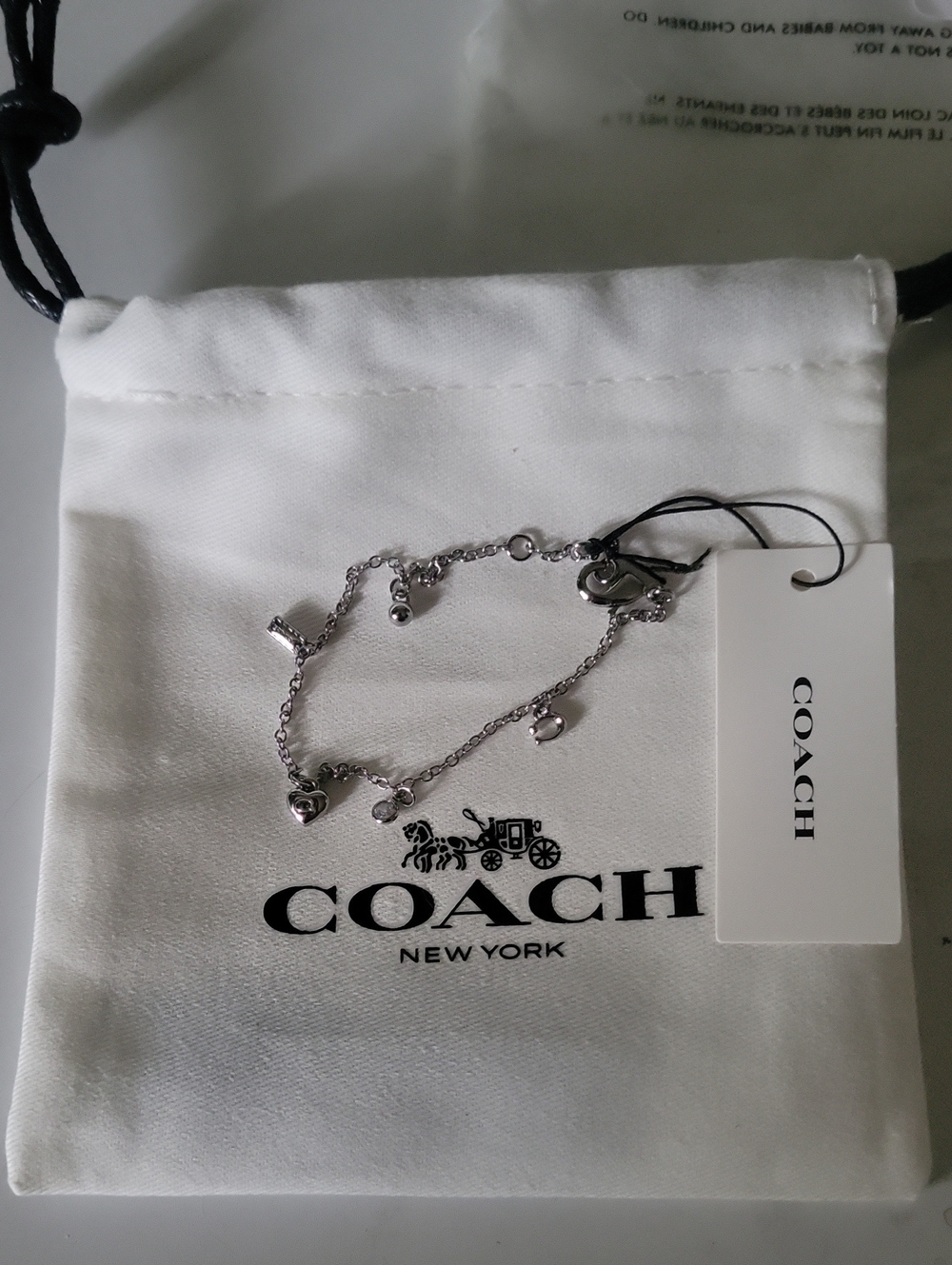 Coach Silver Tone Charm Bracelet Signature C Logo Heart